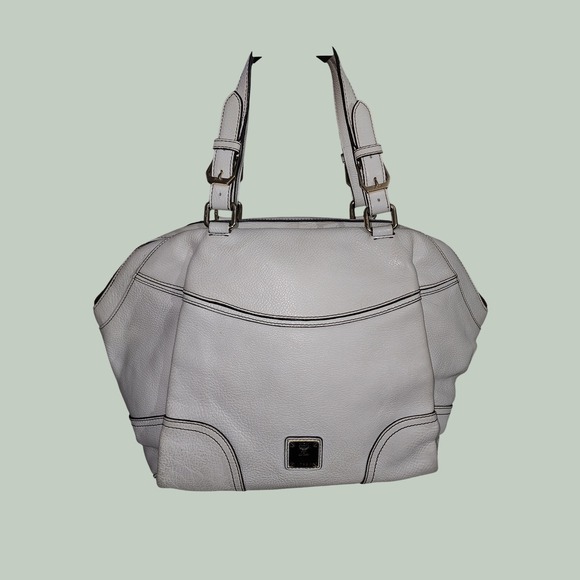 MCM Handbags - MCM White Pebbled Leather Satchel Bag Gold Hardware‎ Contrast Stitch Logo Lining